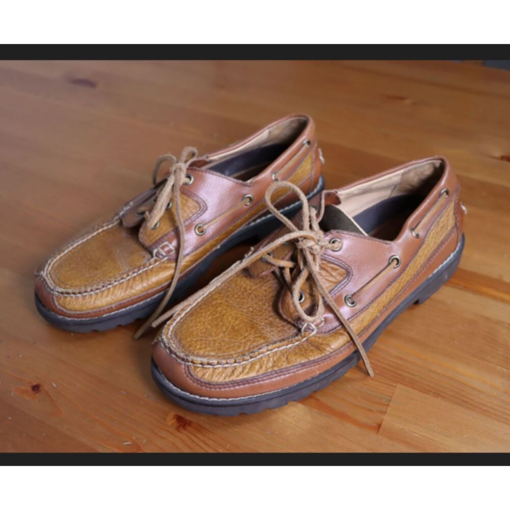 Vintage L.L.Bean Men’s Leather Boat Shoes Rawhide Laces 9.5D Brown 244472